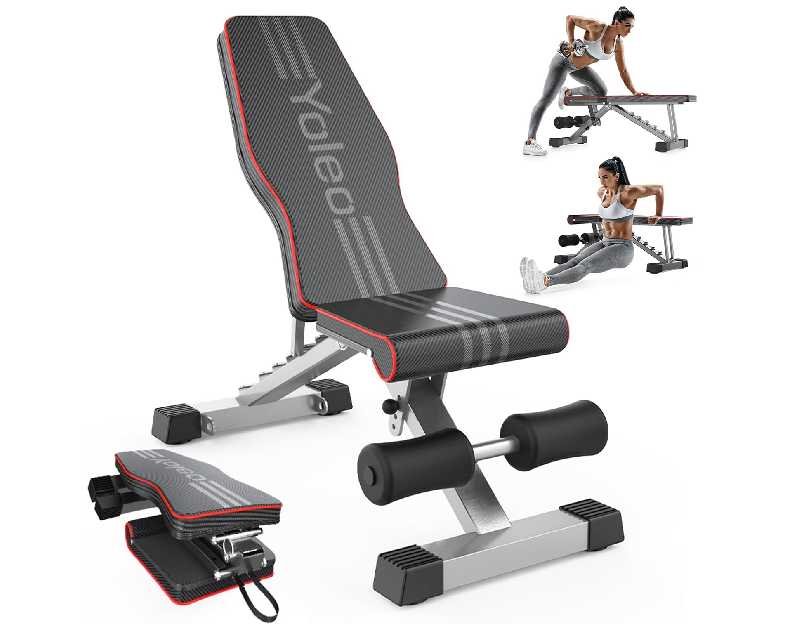Yoleo Adjustable Weight Bench for Full Body Workout; Foldable Bench Press Bench of Home Gym Strength Training; Incline Decline Flat Utility Workout Bench with Quick Folding& Fast Adjustment (Black)