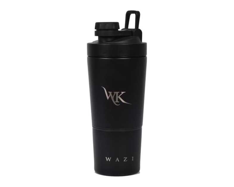 Insulated Protien Shaker Bottle 24oz/700ml Stainless Steel Double Wall Portable Leakproof Blender with Silent Mixer Grate and Storage Cup for Gym Sports Fitness School and Daily Use