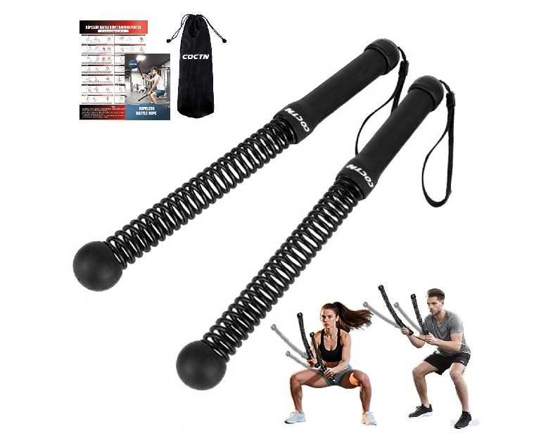 Weighted Ropeless Battle Ropes, Heavy Duty Workout Rope for Home Gym with Training Poster, Portable Arm Exerciser Rope for Strength Building, HIIT and Low-Impact Aerobic Training for Men & Women