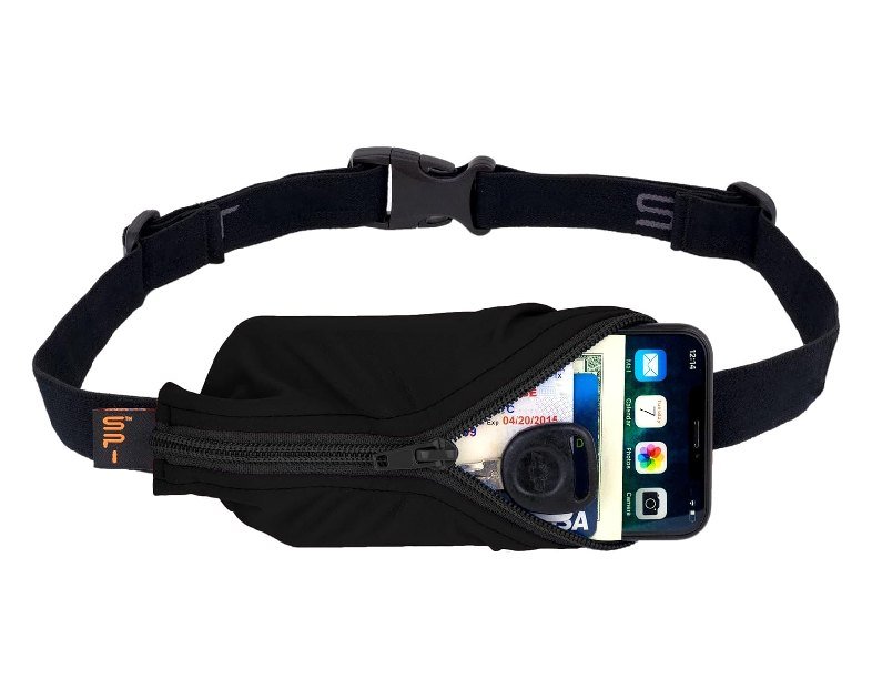 SPIbelt Running Belt for Women Men, Phone Holder for Running, Running Fanny Pack, Holder for Phone, Running Waist Pack, Adjustable Waist, [Fits All Phones]. Black with Black Zipper