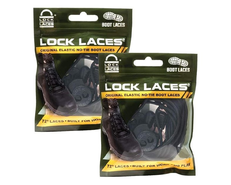 Lock Laces Premium Heavy Duty Elastic No-Tie Laces (2 Pair) for Boots and Shoes