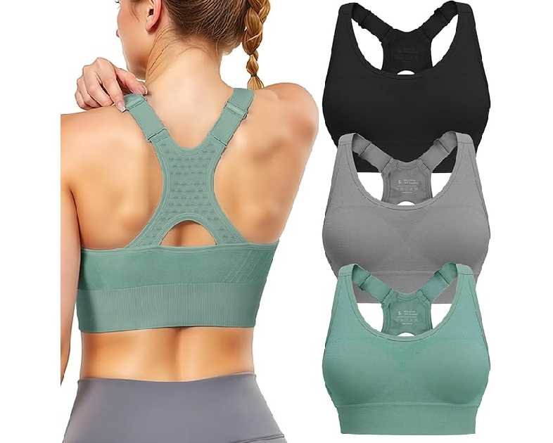 Adjustable Sports Bras for Women: 3 Pack High Support Padded Racerback Sport for Large Bust Workout Running Gym