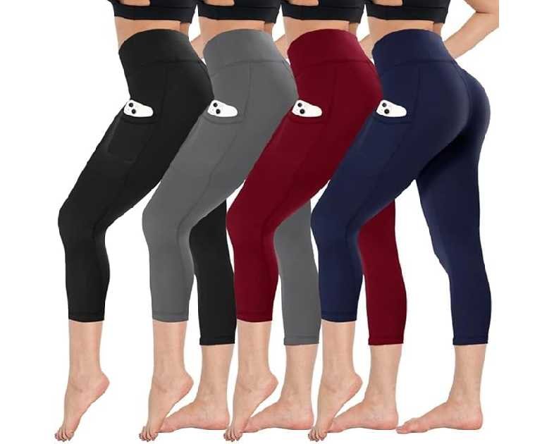 4 Pack Capri Leggings for Women - High Waisted Capris Tummy Control Yoga Pants with Pockets Workout Cycling Tights