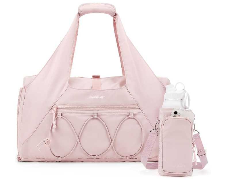 BAGSMART Gym Bag for Women, Lightweight Duffel with Shoe Compartment, Tote Bag with Wet Pocket for Yoga Travel, Pink