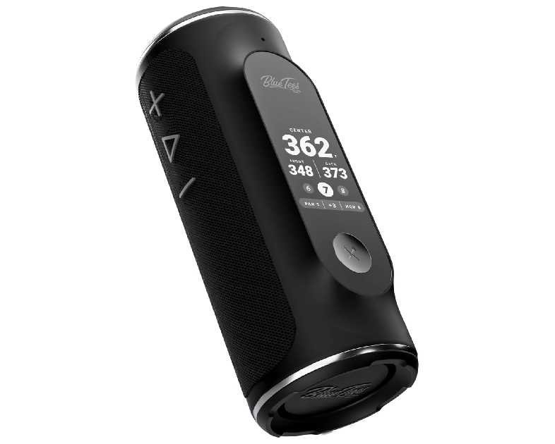 Blue Tees Golf Player+ AI-Powered GPS Speaker - Touchscreen Display, 10+ Hour Battery, 40,000+ Courses, Visual & Audible Distances, Hazard Detection, IPX7 Waterproof (Black)