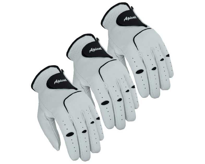 Apical Premium Leather Golf Glove Stable Grip Mens Golf Gloves Durable Value Pack (Pack of 3) Genuine Cabretta Leather Golf Gloves Men Left Hand (Regular Sizes)