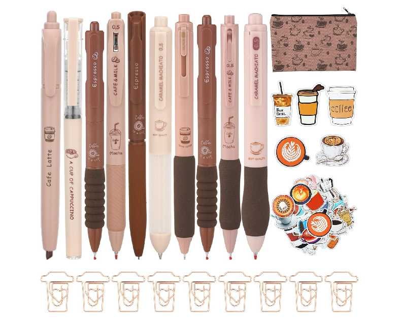 Geyoga 71 Pcs Cute Coffee Pens Bulk for Coffee Lover Aesthetic Stationery Supplies Gel Ink Pens Retractable 0.5mm Fine Point Black Ink Kawaii Smooth Writing for Office Supplies