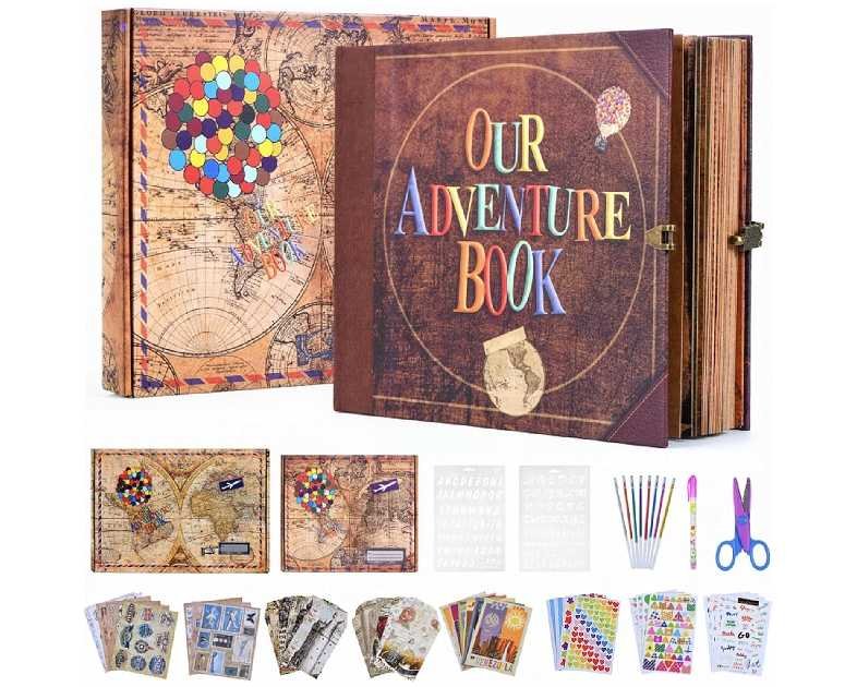 Adventure Book 148-Page DIY Handmade Scrapbook Kit - Vintage Embossed Cover Travel Diary,Gift Boxed with Full DIY Accessories for Couples,Anniversaries & More for Life’s Greatest Adventures