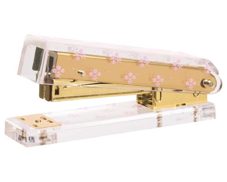 Laura Ashley English Garden Mini Stapler – Stylish Gold & Acrylic Desk Stapler with Floral Accents – Compact 5” Aesthetic Office Stapler for Home, School & Work – Gift-Ready Packaging