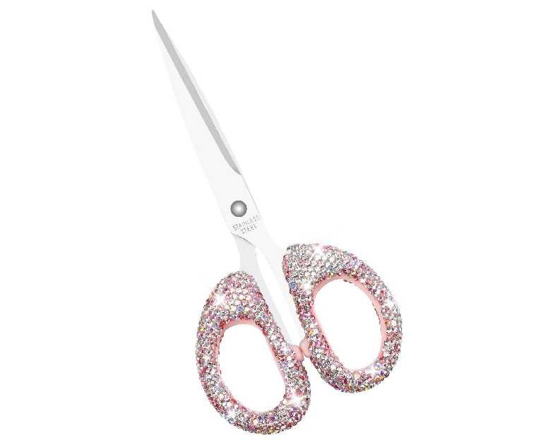 Koqye 6.3-Inch Pink Rhinestone Scissors - Stainless Steel Cute Scissors for Office, Home & Crafting, Decorative Bling Handle Paper Cutting Tool (Pink)