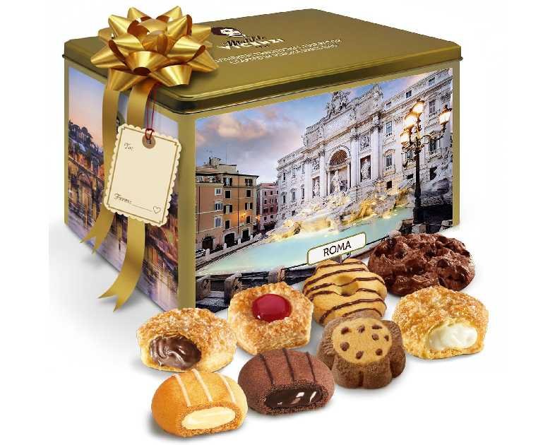 Matilde Vicenzi Roma Cookie Gift Tin - Italian Pastries & Cookies in Individually Wrapped Trays - Gourmet Gifts For Thanksgiving, Holidays, Corporate - Assorted Cookies in Italian Design Tin 32.5oz (920g)