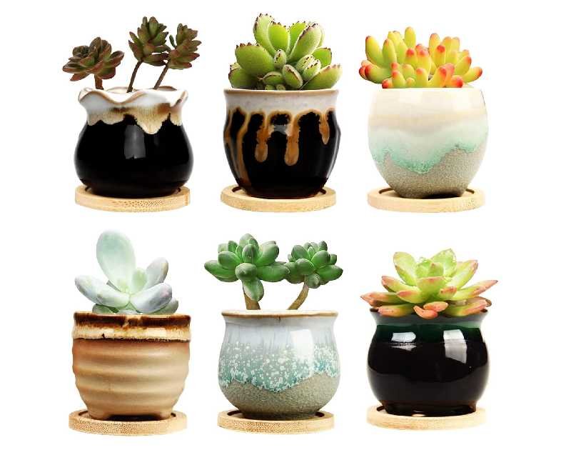 Brajttt 2.1 Inch Succulent Pot with Drainage,Planting/Flower Pots,Small Planter for Mini Plant Ceramic Flowing Glaze Base Serial Set with Holes