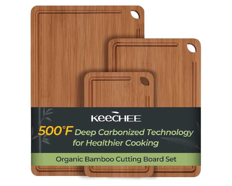 Bamboo Cutting Board, Durable Wood Cutting Boards for Kitchen with Deep Juice Grooves & Built-in Handles, Ideal Charcuterie & Chopping for Meat, Vegetables and Fruits Ideal Kitchen Gifts