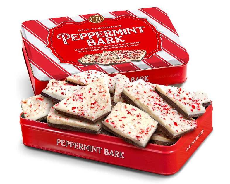 CY Chocolates Handmade Dark and White Layered Peppermint Bark Tin for Christmas, Holiday Gift