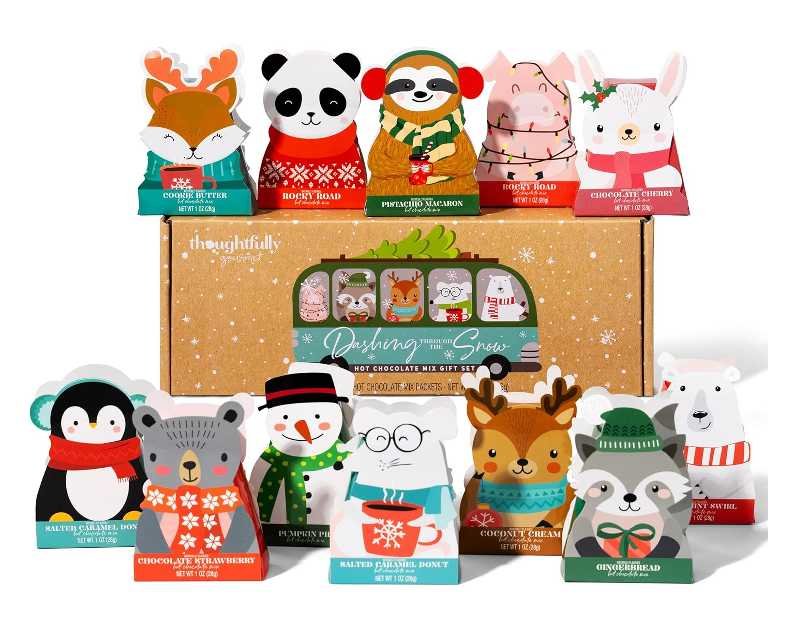 Thoughtfully Gourmet, Hot Chocolate Gift Set in Holiday Character Packaging, Flavors Include Rocky Road, Cookies Butter, Pumpkin Pie & More, Set of 12