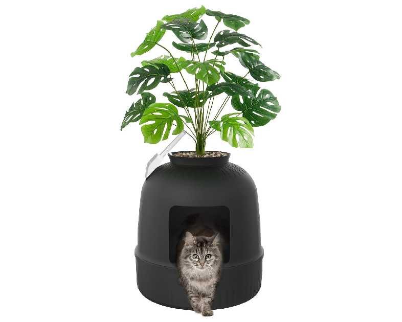 Lifewit Litter Box Cat with Faux Plant & Scoop, Hidden Enclosure Litter Tray with Odor Control & Carbon Filter in Living Room, Bedroom, Corner, Black
