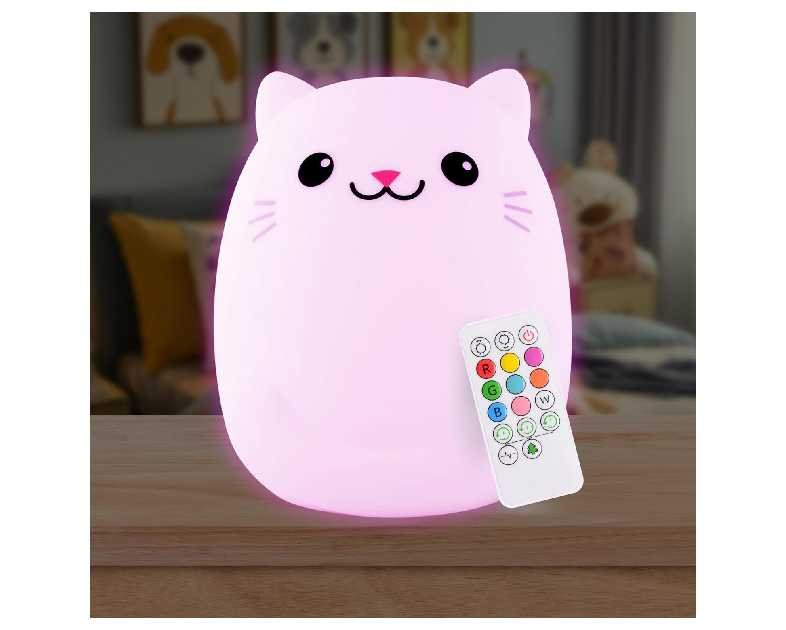 Lumipets Remote Control Silicone Night Light for Kids - Cat Design with 9 Soft Colors & Sleep Timer - Rechargeable, Battery-Operated Lamp for Bedroom | Baby Nursery, Toddler, Girls, Boys