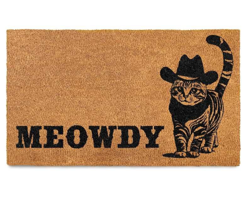 MAINEVENT Meowdy Doormat 30x17 Inch, Cat Front Door Mat for Covered Outdoor Area, Black Cat Welcome Mats for Front Door Gift, Coir Outdoor Doormat