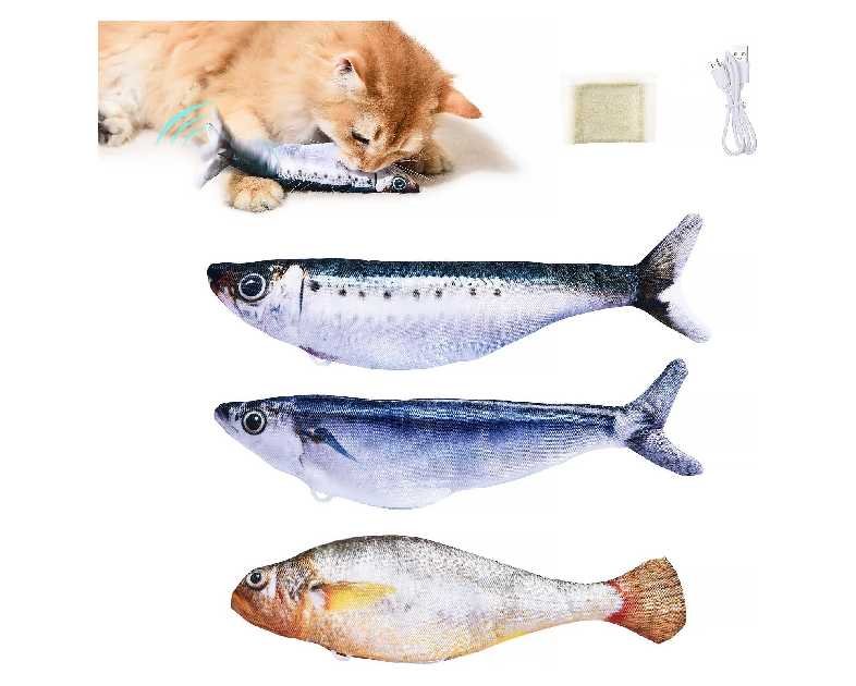Petgravity Bite-Sized Realistic Flopping Fish Cat Toys, 3 Pack, Interactive Cat Toys for All Breeds, Tap-Activated 3 Flapping Mode, Sardine/Saury/Yellow Croaker, 7.1 Inches, with Catnip, Rechargeable