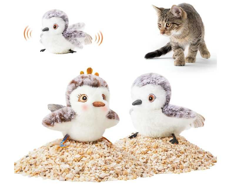 Potaroma Cat Toys 2 Pcs Flapping Sandpiper Pair-Mate, Lifelike Birds Chirp, Chargeable Touch Activated Kitten Fun Interactive Kitty Exercise with Catnip for All Breeds