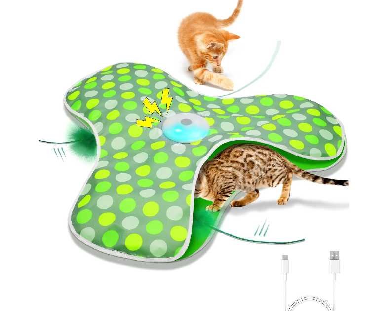 Interactive Cat Toys Rechargeable,Moving Concealed Feathers,Real Mouse Squeaky,Touch Activated Cat Kitten Toy Exercise Toys for Indoor Bored Adult Cats