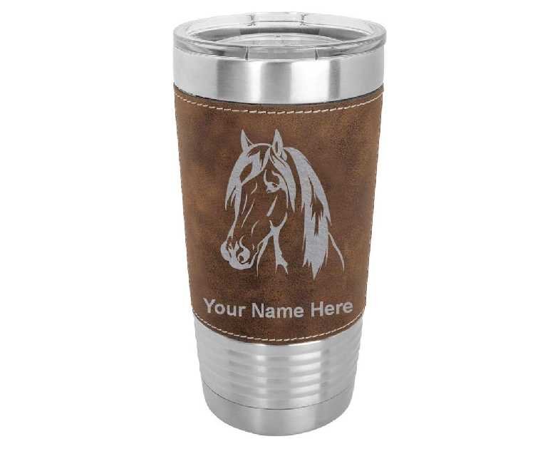 LaserGram 20oz Vacuum Insulated Tumbler Mug, Horse Head 1, Personalized Engraving Included (Faux Leather, Rustic)