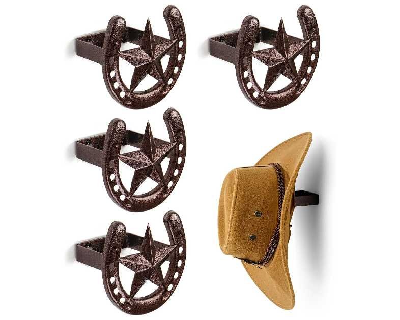 Cowboy Hat Hanger Wall Mount, 4 Pack Cowboy Hat Rack, Metal Horseshoe Hook, Horseshoe Decor, Western Hat Hook for Wall, Hat Holder for Entryway Closet, Bridle Hook for Tack Room, Horse Supplies