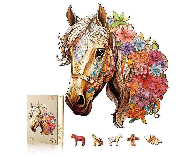 Wooden Puzzles for Adults, Horse Wood Puzzles Adult, Unique Animal Shape Wooden Jigsaw Puzzle, Christmas Birthday Gifts for Women Men Puzzle Game Lovers (S - 9.8×8.9in - 100pcs)