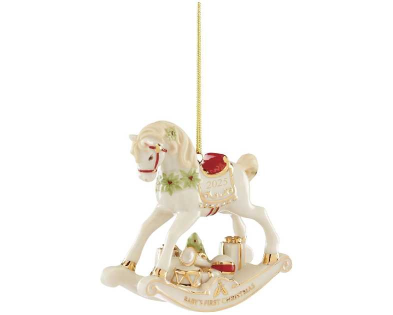 Lenox Ornament, 2025 Vintage Rocking Horse Christmas Tree Ornament, Porcelain with Gold Accents and Hanging Cord, Christmas Tree Decorations, Winter Home Decor, Winter Decor (Multicolor, 1 Piece)