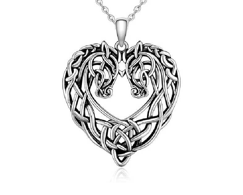 Horse Necklace Celtic Knot Heart Love Irish Sterling Silver Horse Gifts for Women Animal Couple Pendant Good Luck Irish Jewelry