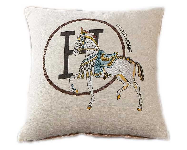 18x18'' inches Throw Pillow Cushion Covers Set Pack of 2 Pcs - Luxury Horse Embroidery Modern Style Couch Sofa Pillow Cover for Living Room Bedroom (White)