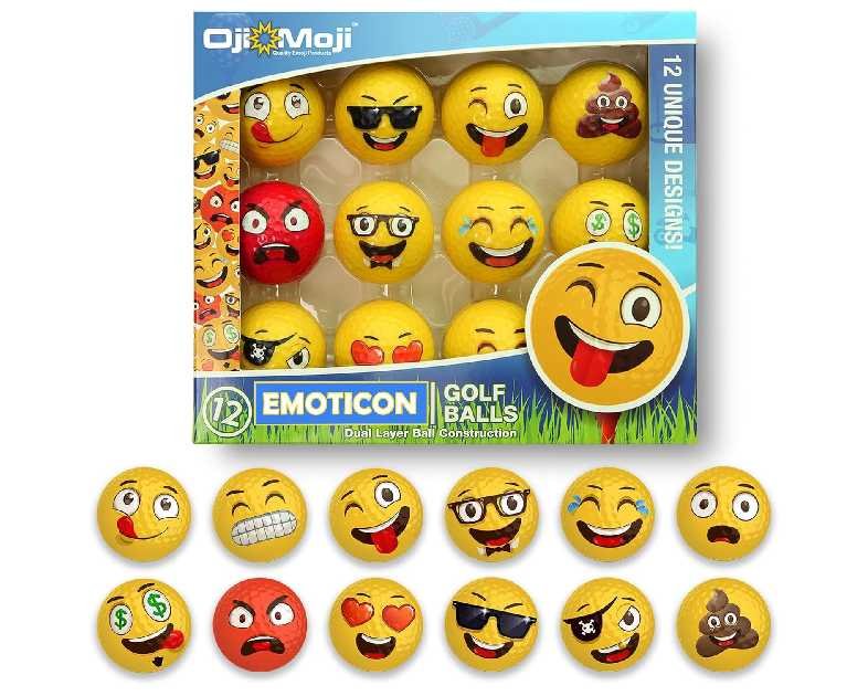 Oji Moji Premium Emoticon Golf Balls - Unique Professional 12-Pack - Novelty Golf Gift for All Golfers, Men, Dads, Women and Kids