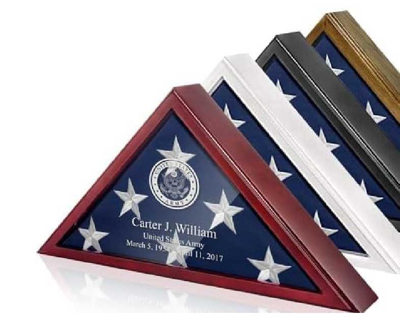 Personalized Flag Display Case for Burial Flag - Military Flag Box Case Display for Wall or Table Top, Custom Engraving, Glass Front Display, Ideal for Honoring Military Veteran - 5 x 9.5 FT