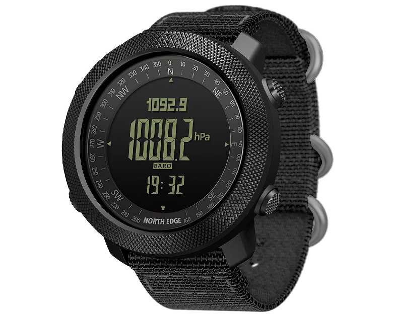 North Edge Apache Tactical Sports Watches for Men Outdoor Survival Military Compass Rock Solid Digital Watches with Durable Band, Steps Tracker Pedometer Calories (Black)