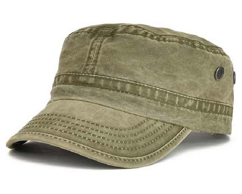 VOBOOM Washed Cotton Military Cadet Army Caps Unique Design Vintage Flat Top Hat