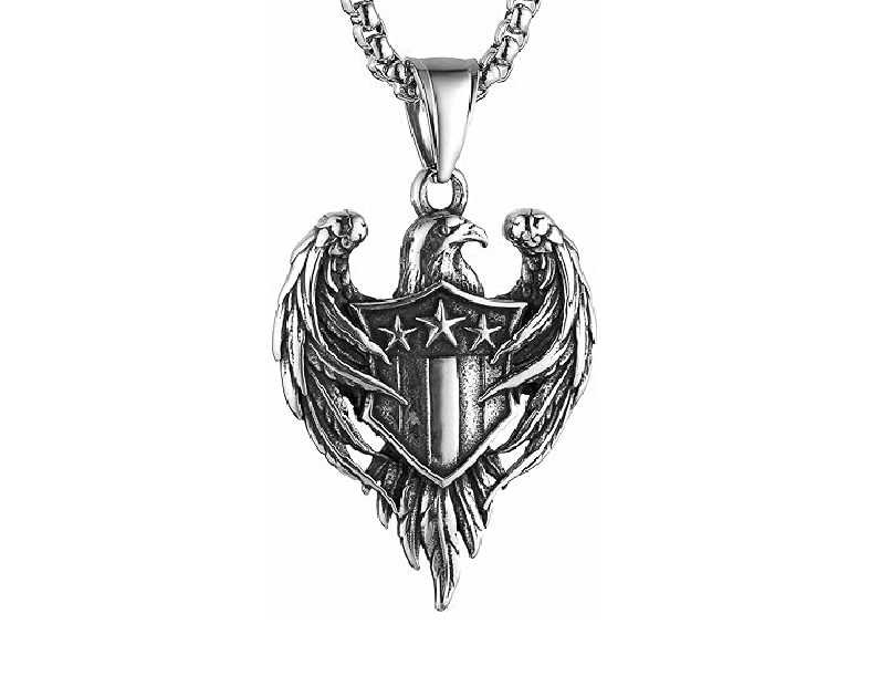 HZMAN Stainless Steel Hawk Eagle Necklace for Men Women Patriotic American Flag Bald Eagle Shield Pendant Jewelry