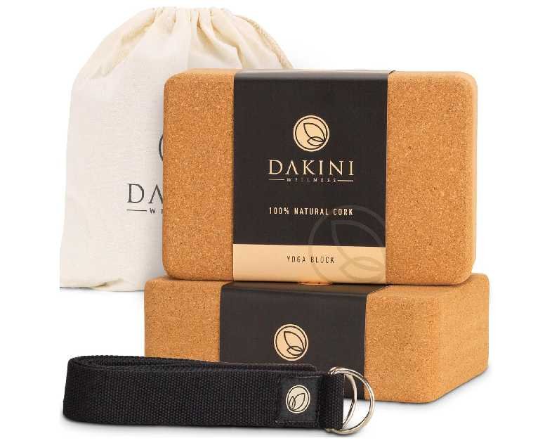 Cork Yoga Blocks 2 Pack with Strap- 9x6x3 Inch Natural Yoga Block Set of 2- Pilates Props and Accessories - High Density Cork Bricks For Exercise