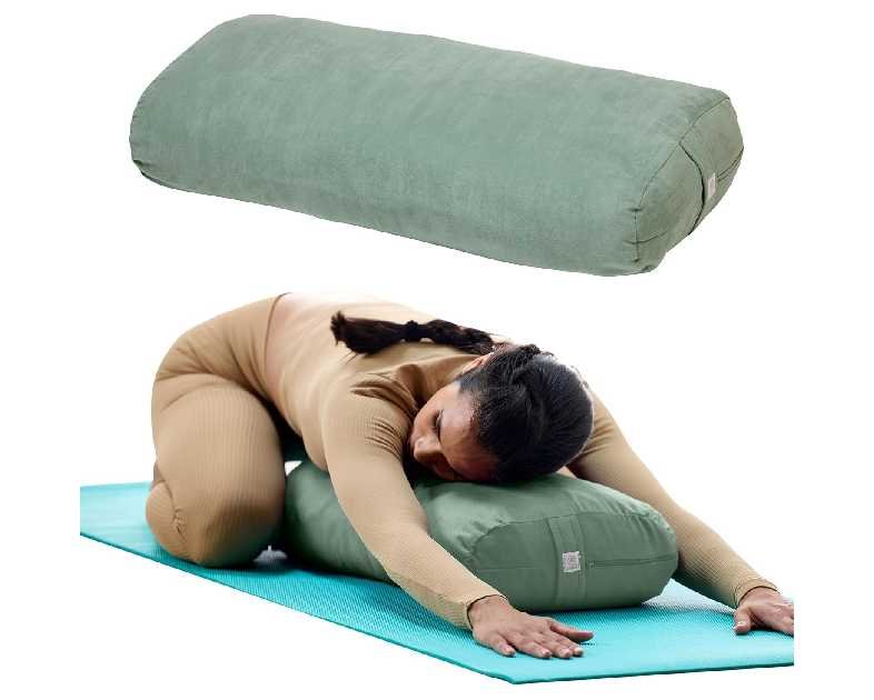 Gaiam Round Yoga Bolster Pillow, Soft Meditation Cushion for Yoga, Massage and Back Support, Breathable Cotton Fill, Zippered Microfiber Cover, Easy-Carry Handle, Machine Washable