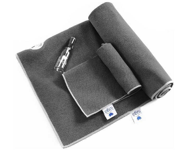 IUGA Yoga Towel for Hot Yoga Non Slip Extra Thick Yoga Mat Towel + Hand Towel 2in1 Set with Corner Pockets Super Absorbent and Quick Dry Hot Yoga Towel