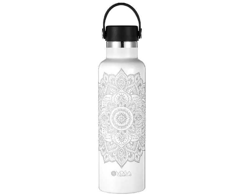 YOGA DESIGN LAB | The Water Bottle | Premium Insulated Durable 18/8 Stainless Steel | Designed to Keep Liquids Cold for 24 Hours and Hot for 12 Hours | 20oz (500ml) (Mandala White)