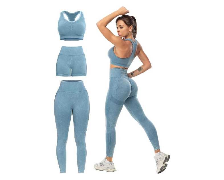 3 Piece Workout Sets for Women Butt Lifting Leggings with High Impact Sports Bra Gym Shorts