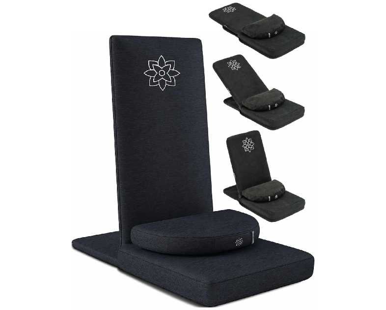 Mindful Modern Folding Pro Meditation Chair - Adjustable Meditation Seat with Back Support and Half Moon Buckwheat Meditation Cushion - Comfortable Mindfulness Living Room Floor Chair