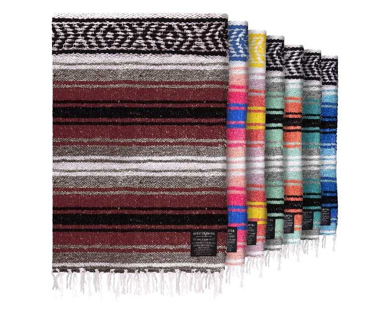 Authentic Large Handwoven Mexican Blanket - Soft Yoga- Durable Serape- Lightweight Falsa, Beach, Camping, Picnic, Outdoor Blanket 70"x50" - Cherry