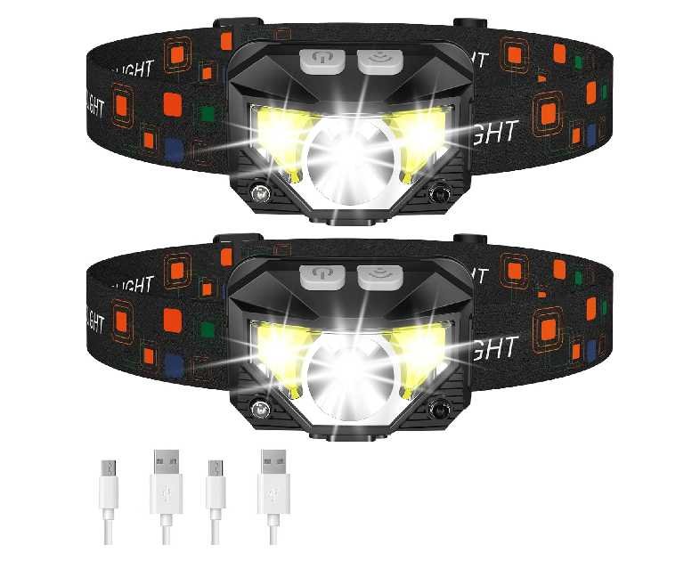 LHKNL Headlamp Flashlight, Lumen Ultra-Light Bright LED Rechargeable Headlight with White Red Light, 2-Pack Waterproof Motion Sensor Head Lamp,8 Modes for Outdoor Camping Running Hiking Fishing