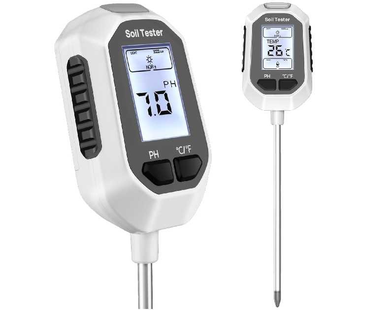 4-in-1 Soil Moisture Meter, Digital Plant Temperature/Soil Moisture Test & PH Meter/Sunlight Intensity, Backlight LCD Display for Gardening, Farming and Outdoor Plants