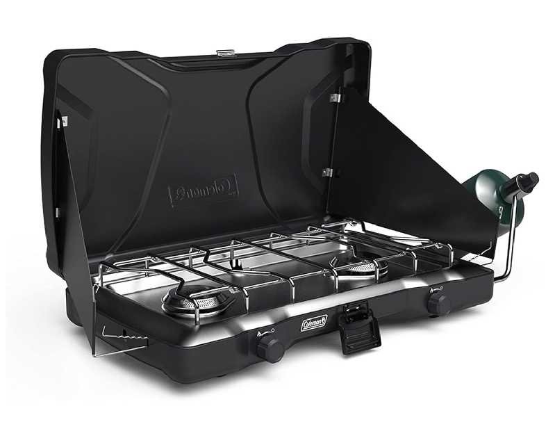 Coleman Triton 2-Burner Propane Stove, Portable Camping Cooktop with 2 Adjustable Burners & Wind Guards, 22,000 BTUs of Power for Camping, Tailgating, Grilling, BBQ, & More