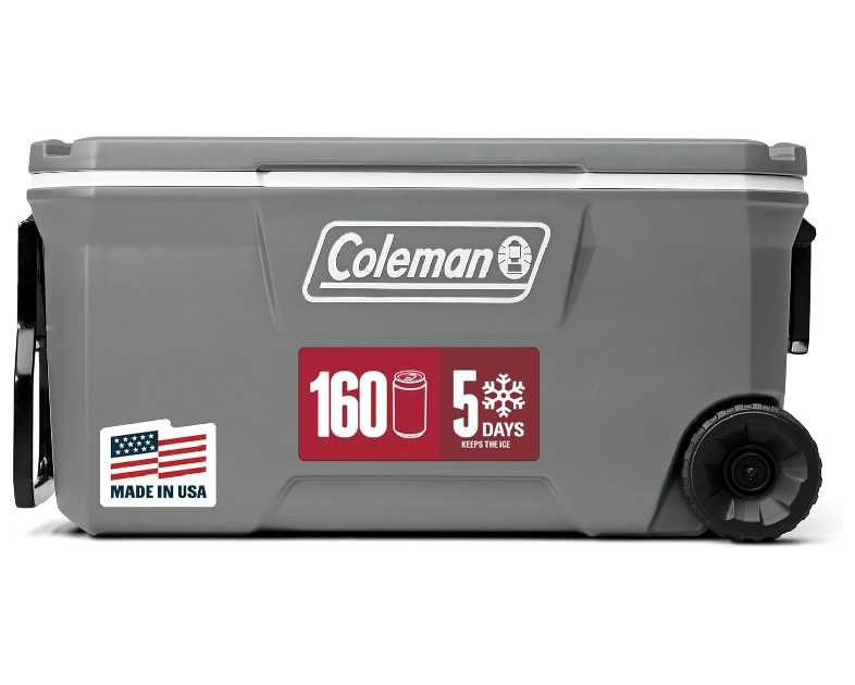 Coleman Classic Series Insulated Portable Rolling Cooler with Wheels, Leak-Resistant Outdoor Hard Cooler Keeps Ice up to 5 Days, 100-Quart