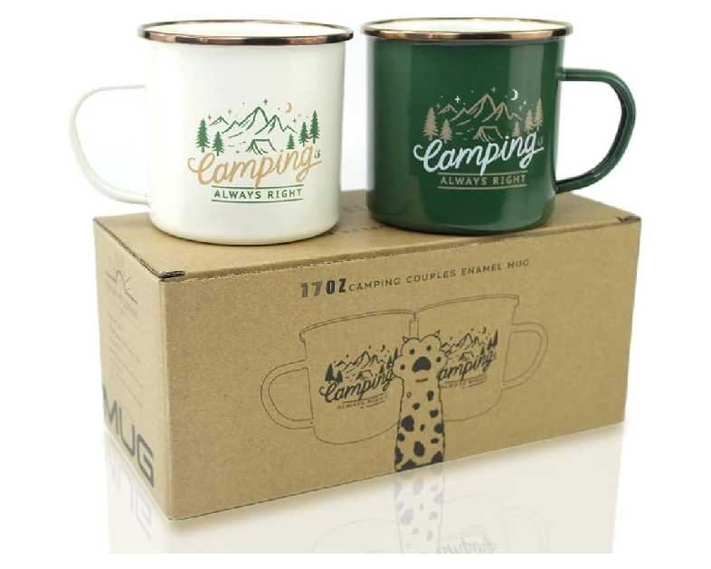 Roadmap Camping Gifts Camping Mugs Set of 2 Travel Holiday Enamel Coffee Cup 17OZ Big Capacity 304SS Golden Rim for Drinking Outdoor Couples Anniversary Wedding Christmas Valentines Day His and Hers