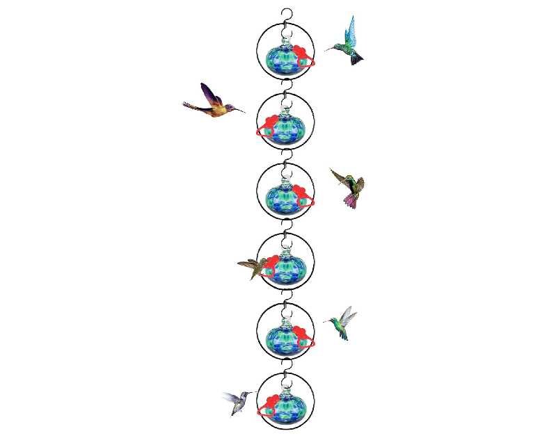 6 Pack Circular Hummingbird feeders for Outdoors Hanging,Hand Blown Glass Hummingbird Feeder with 6 Adjustable Silicone Perch,Never Leak,Gardening Gifts for Woman Man(Blue)