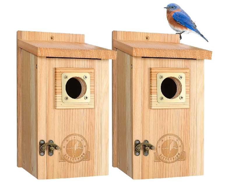 2 Pack Bird Houses for Outside Clearance with Copper Guard, Cedar Bird House Outdoor, Bluebird Finch Swallow Wren Chickadee Assembly Required